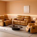 Manual Recliner Sofa Set Ginger Vegan Leather Cupholders