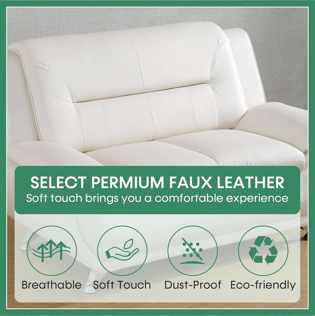 Leather Sofa Set 3 Piece White For Living Room Furniture