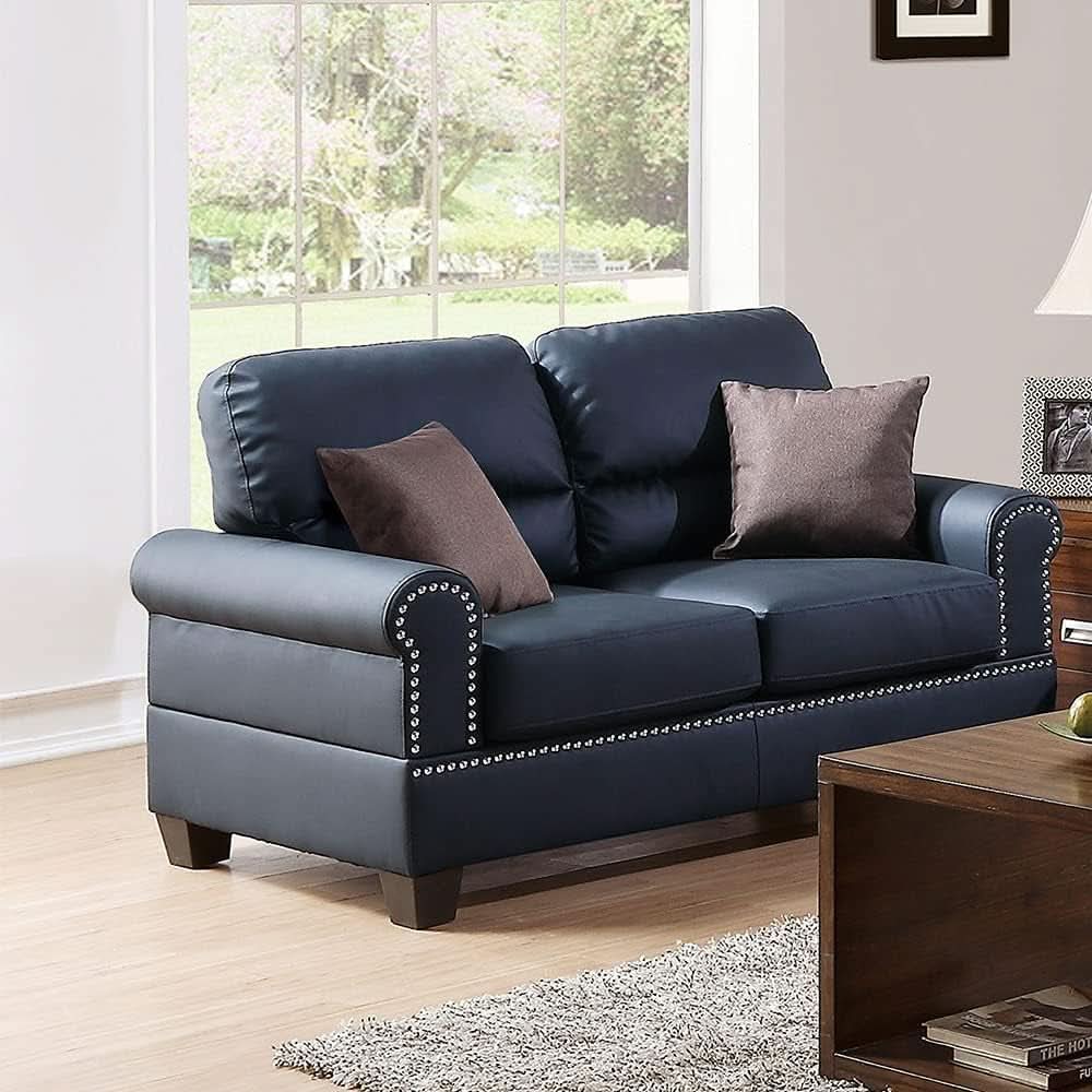 Bonded Leather 2 Piece Sofa And Loveseat Set Black