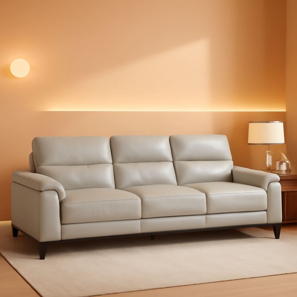 89 Inch Leather Sofa Silver Gray With Metal Legs Wood Frame