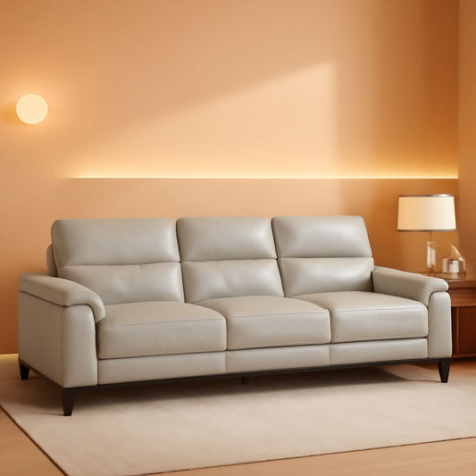 89 Inch Leather Sofa Silver Gray With Metal Legs Wood Frame