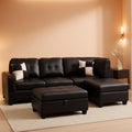 Faux Leather L Shaped Sectional Sofa Black 103 Inch Wide With Ottoman