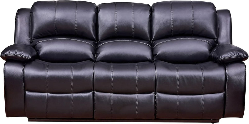 2Piece Bonded Leather Recliner Sofa And Loveseat Set Black 8018 With Pocket Coil Cushions