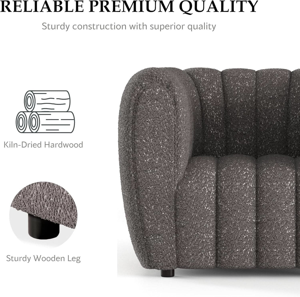 Charcoal Gray Vertical Channel Tufted 3 Piece Sofa Set