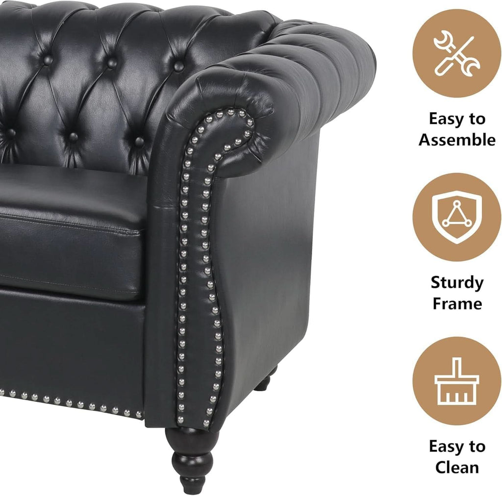 3 Piece Living Room Sectional Sofa Set Black Modern