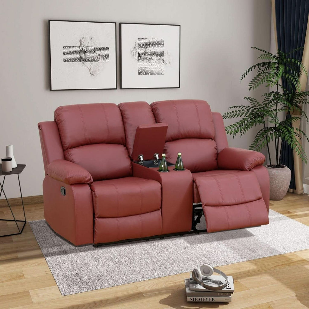 Leather Recliner Sofa Set 3 Piece For Living Room Red