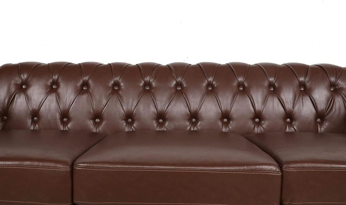 PU Brown Leather Modular Sectional Sofa Tufted Cushions