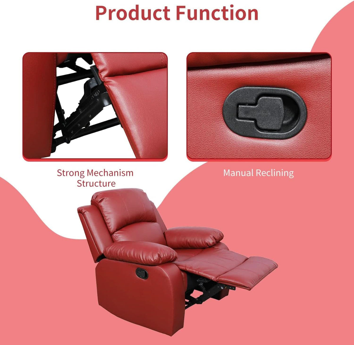 Leather Recliner Sofa Set 3 Piece For Living Room Red