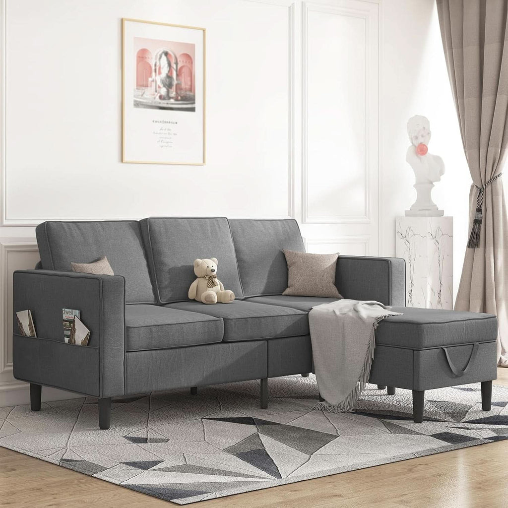 Dark Grey Convertible Sectional Sofa With Storage Ottoman