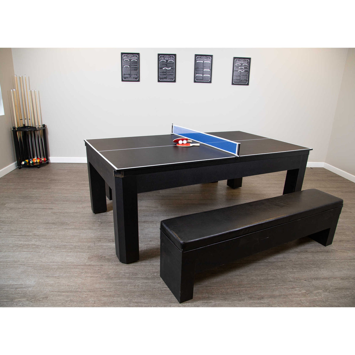 Park Avenue 7-ft Pool Table Combo Set with Benches - Black with Red Felt