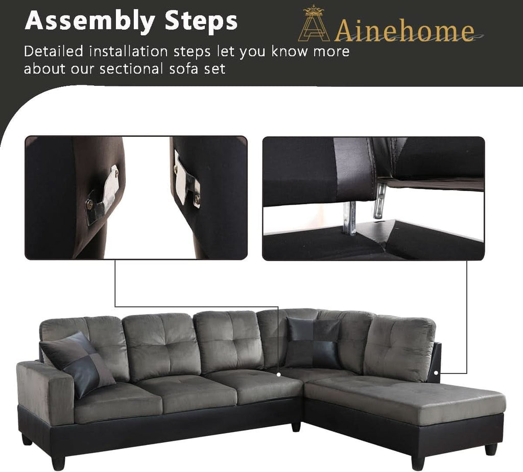 Two Piece L Shape Sectional Sofa Set With Chaise In Taupe Microfiber Right Hand Facing Living Room Furniture