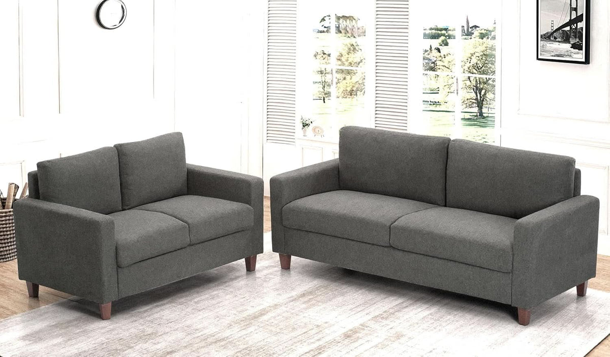 Miles 2 Piece Couch And Loveseat Set With Reversible Pillows Grey