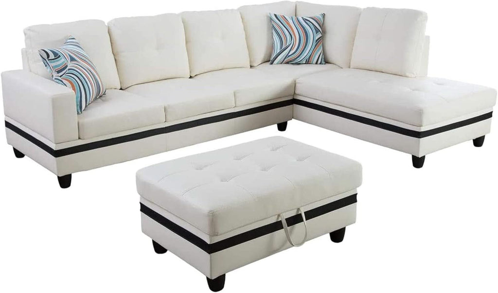 Sectional Sofa Faux Leather White L Shaped Couch Set
