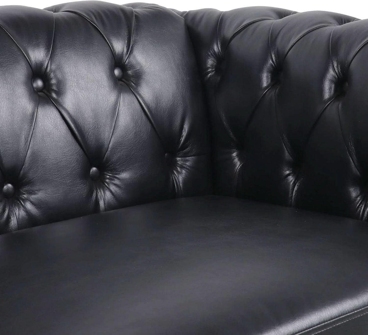 Modern Black Faux Leather Tufted Sofa and Chair Set