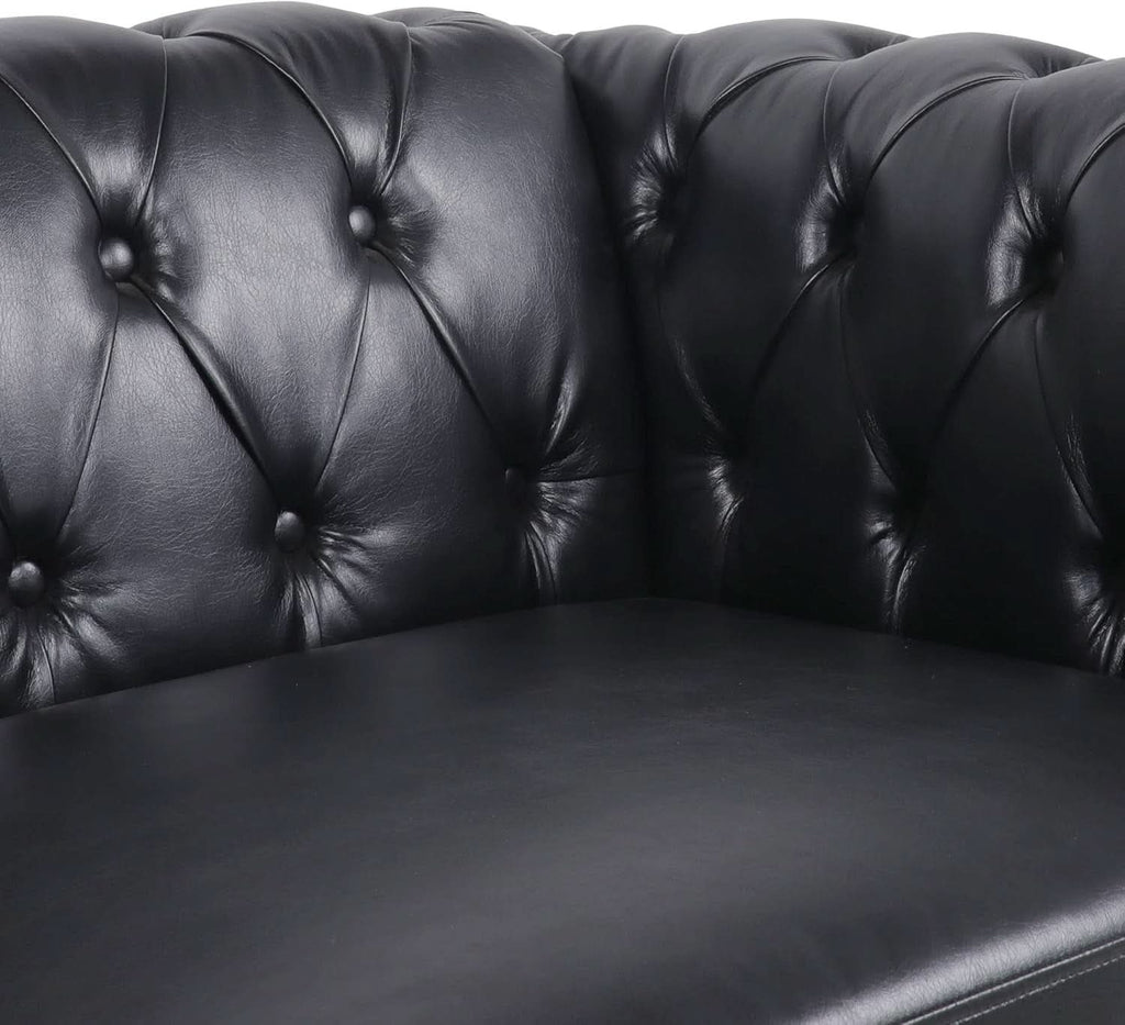 Black Faux Leather Chesterfield Sofa Set 3 Seater Loveseat