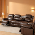 Brown Bonded Leather Manual Reclining Living Room Sofa Set