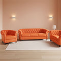 3 Piece Orange Velvet Living Room Sofa Set Includes Loveseat And Club Chair Durable Upholstery