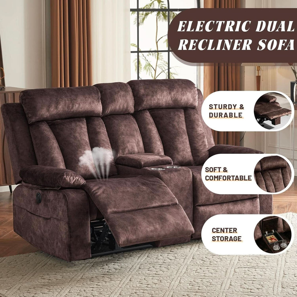 Power Reclining Sofa Set 3 Seat With Massage USB Ports