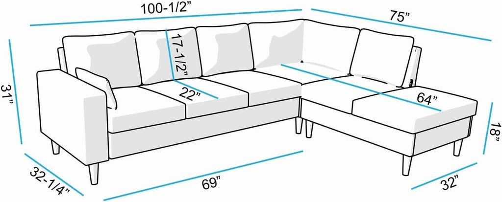 Sectional Sofa Grey Left Facing Chaise Living Room