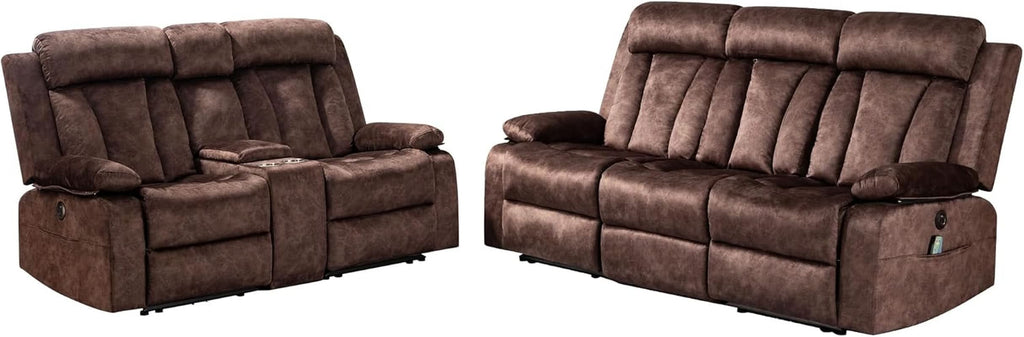 Power Reclining Sofa Set 3 Seat With Massage USB Ports
