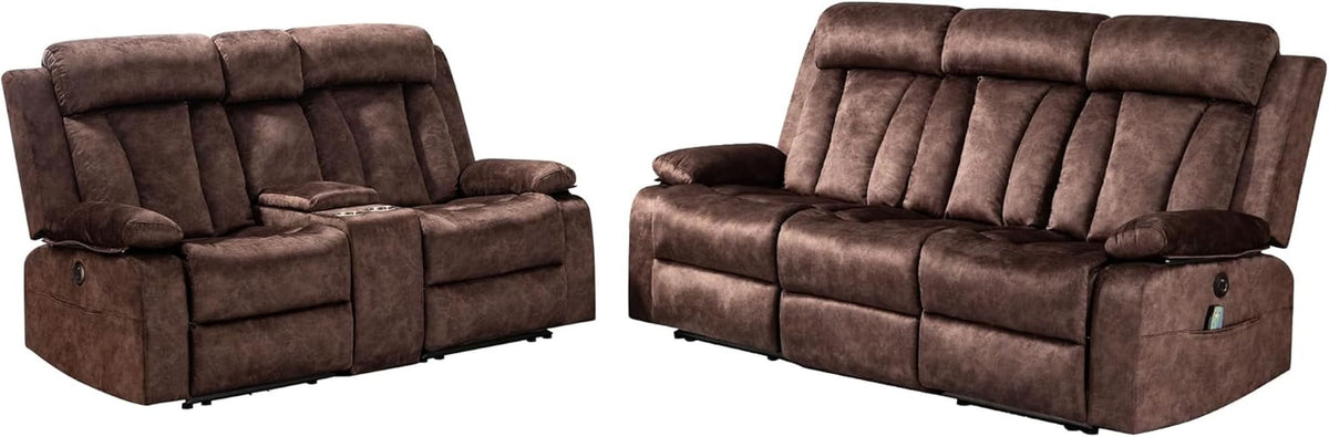 Power Reclining Sofa Set 3 Seat With Massage USB Ports