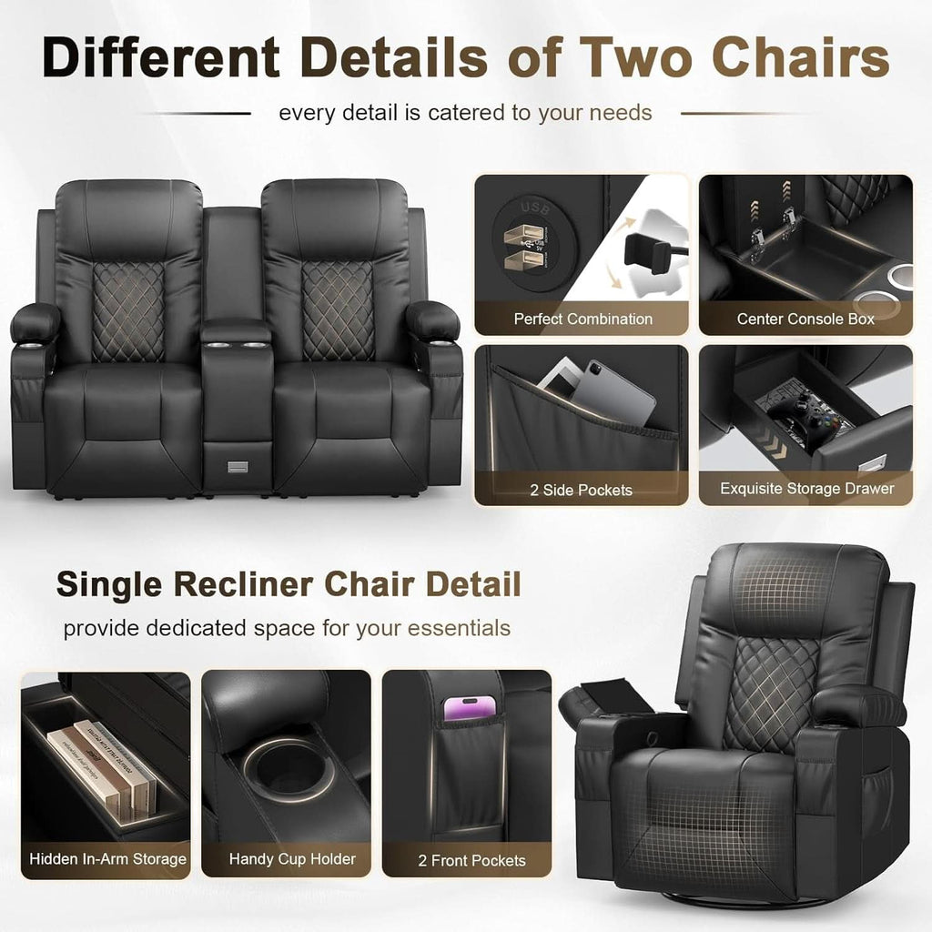 Living Room Furniture Set Loveseat Recliner And 2 Piece Massage Recliner Chairs