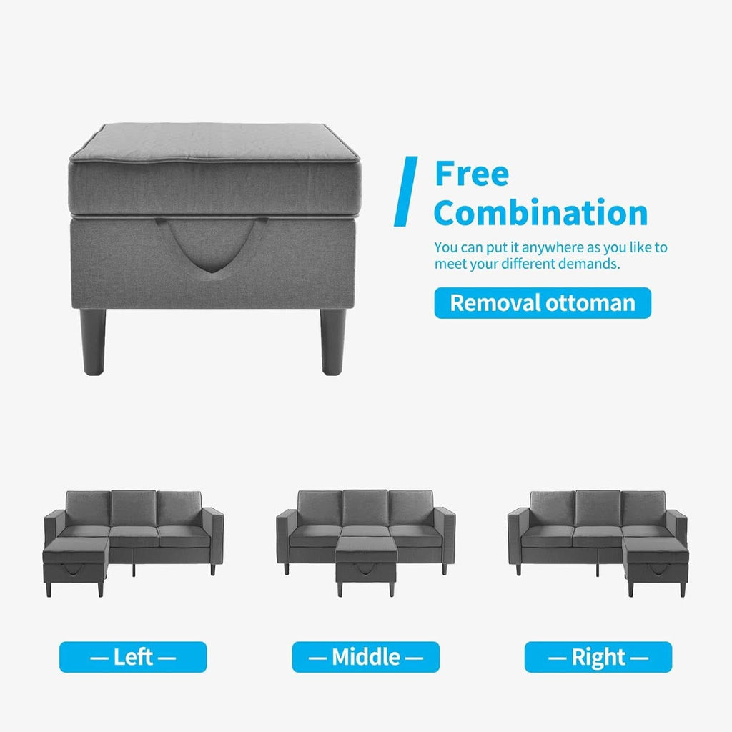 Dark Grey Convertible Sectional Sofa With Storage Ottoman