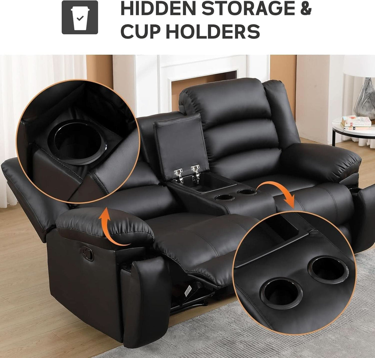 Black Faux Leather Manual Recliner Sofa Set With Loveseat