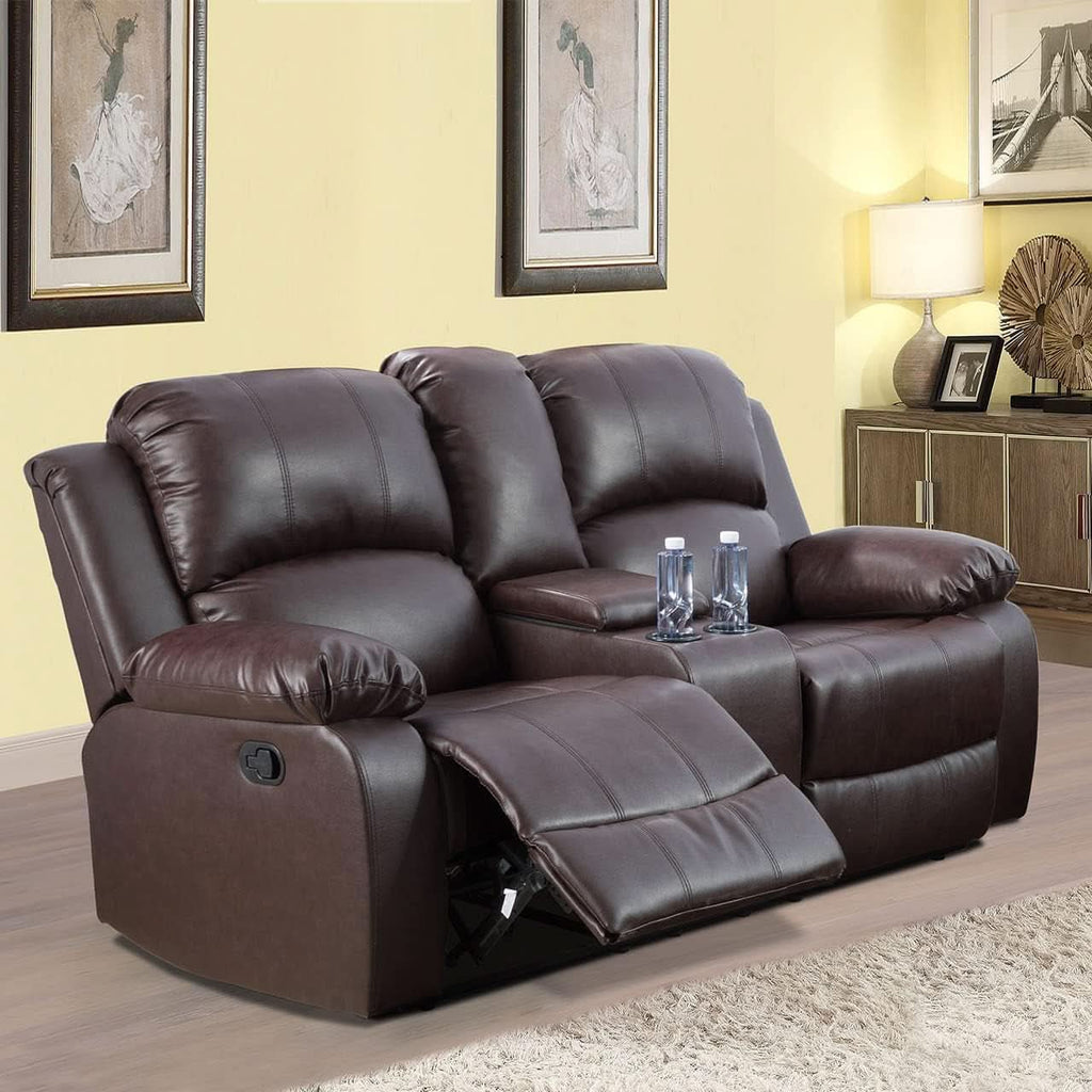 Manual Leather Recliner Sofa Set Brown For Living Room