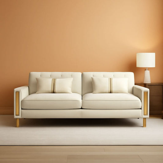 86 Inch Beige Velvet Loveseat With Gold Metal Legs Modern