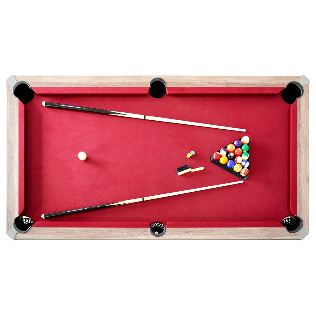 Newport 7-ft Pool Table Combo Set with Benches - Light Oak with Red Felt
