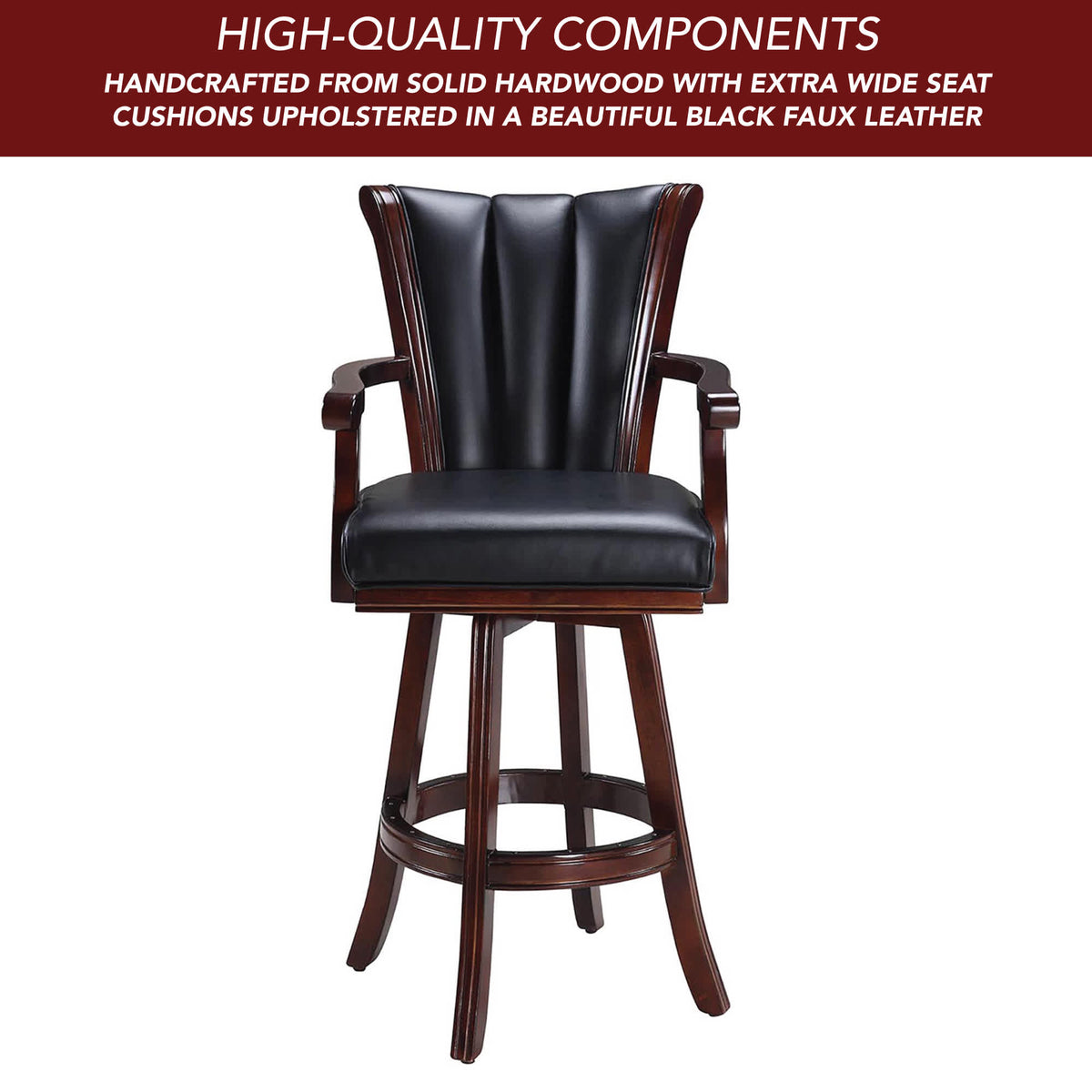 Avondale 29-in Swivel Bar Stool with Arm Rests - Mahogany Finish