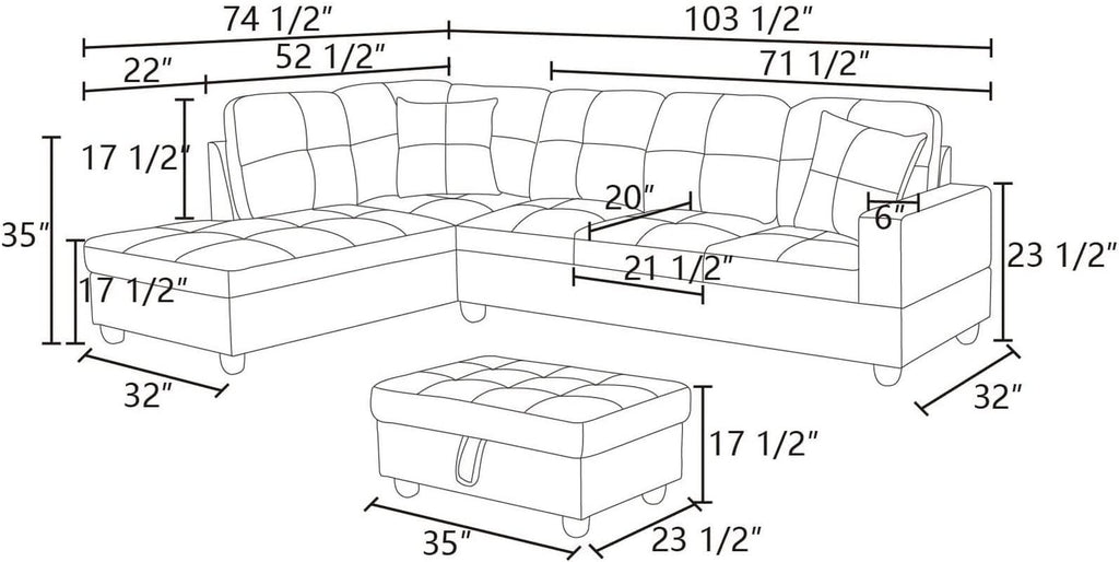 Espresso L Shaped Sectional Sofa Set Left Hand Facing