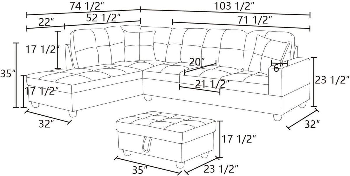 Espresso L Shaped Sectional Sofa Set Left Hand Facing