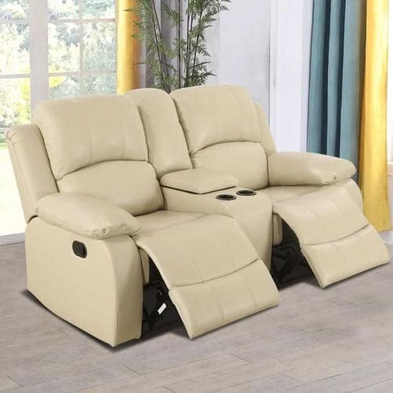 Beige Manual Leather 3 Piece Recliner Sofa Set For Living Room