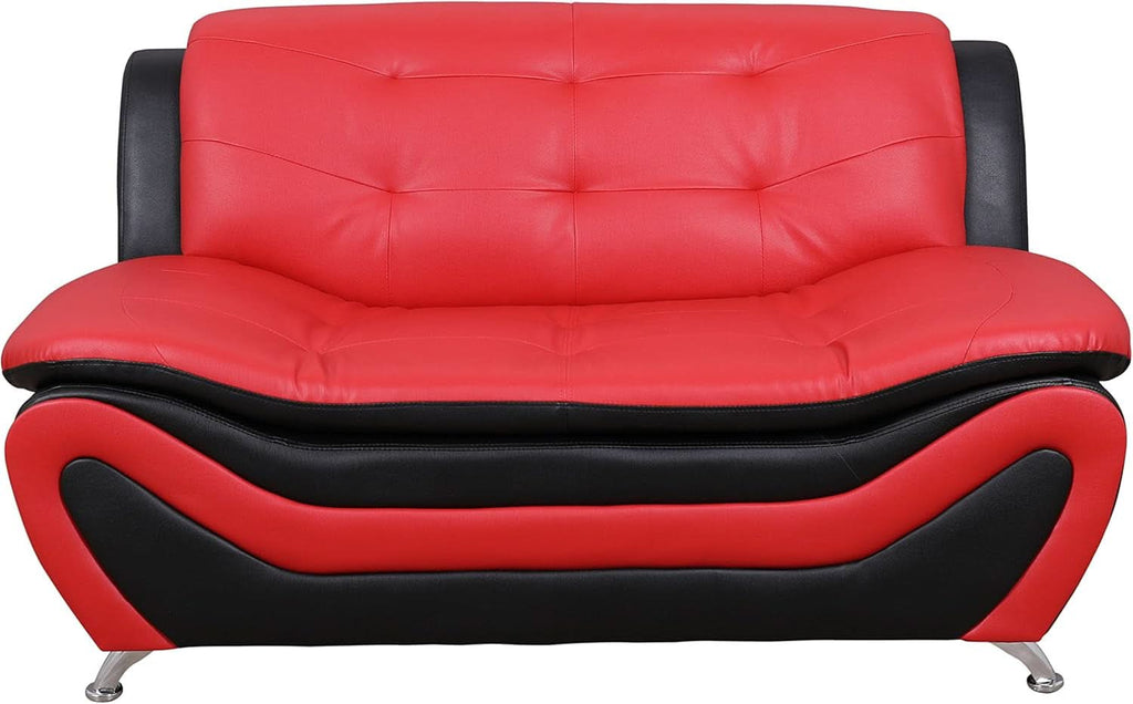 Aldo 3 Piece Modern Sofa Set Black Red Faux Leather