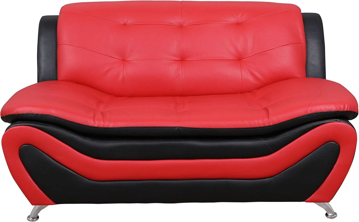 Aldo 3 Piece Modern Sofa Set Black Red Faux Leather