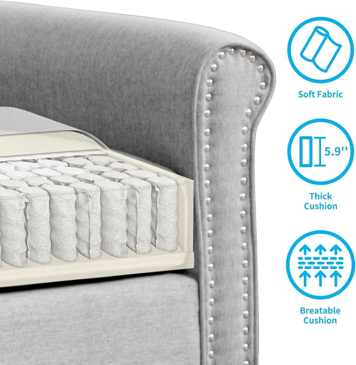 Light Grey Small Space Living Room Couch Set With Loveseat