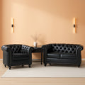 2 Piece Living Room Sofa Set Black Faux Leather Club Chair And Chesterfield Loveseat