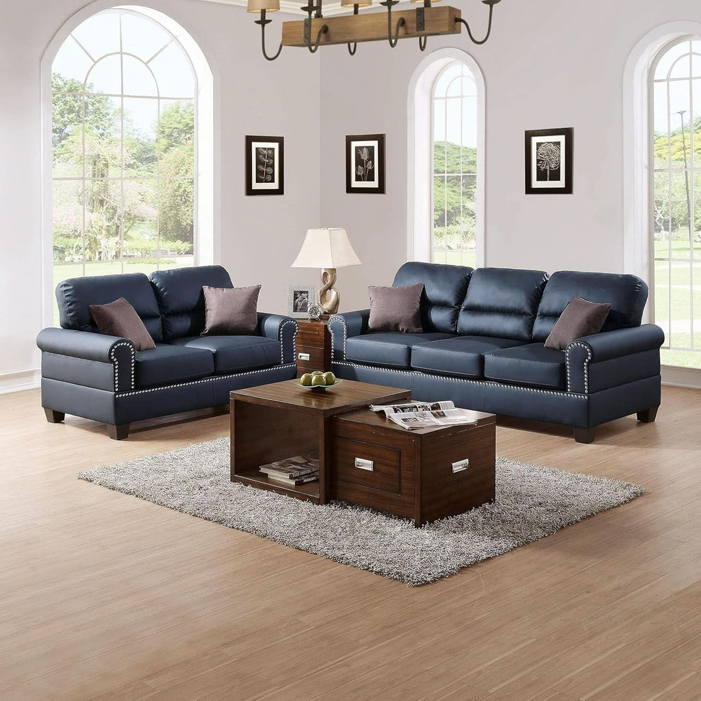 Bonded Leather 2 Piece Sofa And Loveseat Set Black
