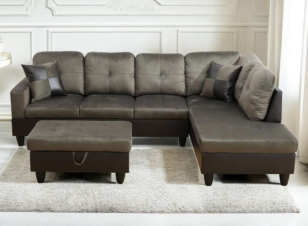 Taupe 105 Inch L Shaped Sectional Sofa With Storage Ottoman