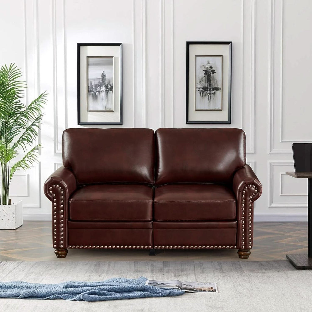 3 Piece Faux Leather Sofa Set With Storage In Burgundy Mid Century Modern Living Room