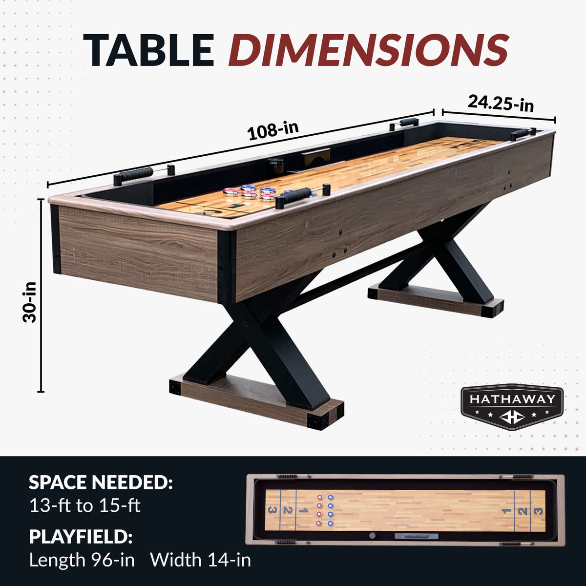 Excalibur 9-ft Shuffleboard Table - Driftwood Finish