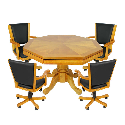 Kingston 48-in Poker Table Combo Set with 4 Arm Chairs - Oak Finish