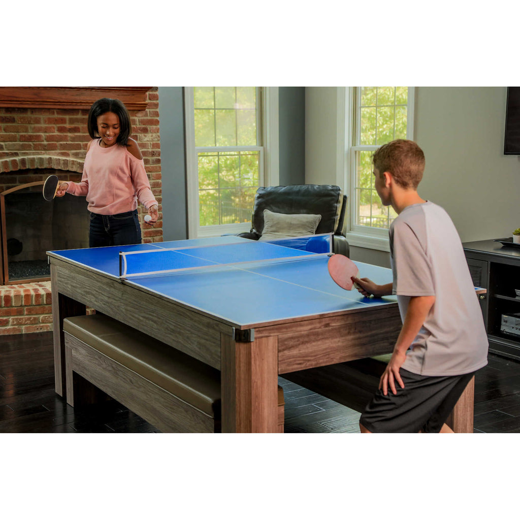 Newport 7-ft Pool Table Combo Set with Benches - Light Oak with Red Felt