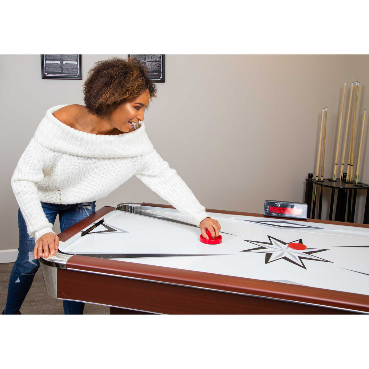 Midtown 72-in Air Hockey Table with LED Scoring - Cherry Finish