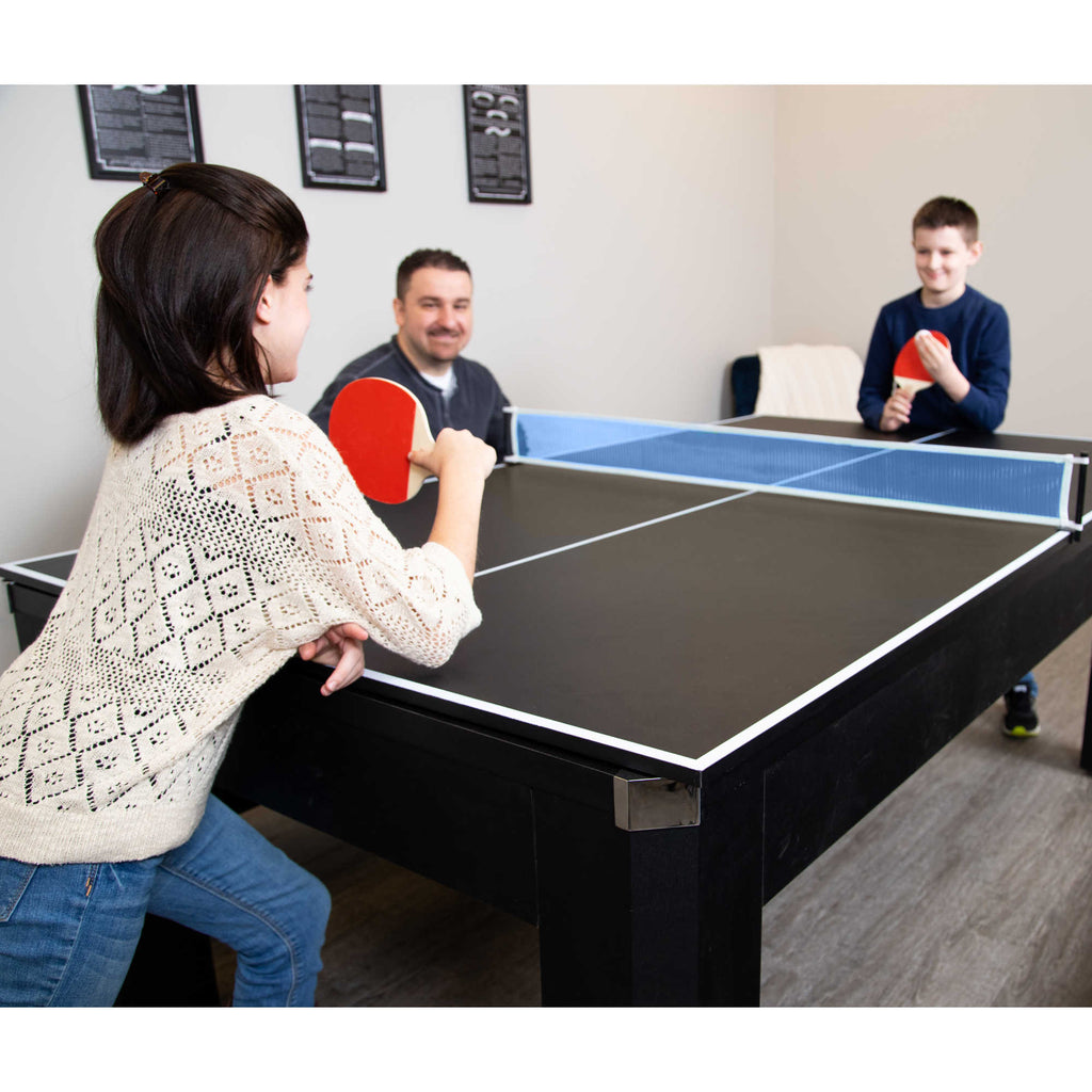 Park Avenue 7-ft Pool Table Combo Set with Benches - Black with Red Felt
