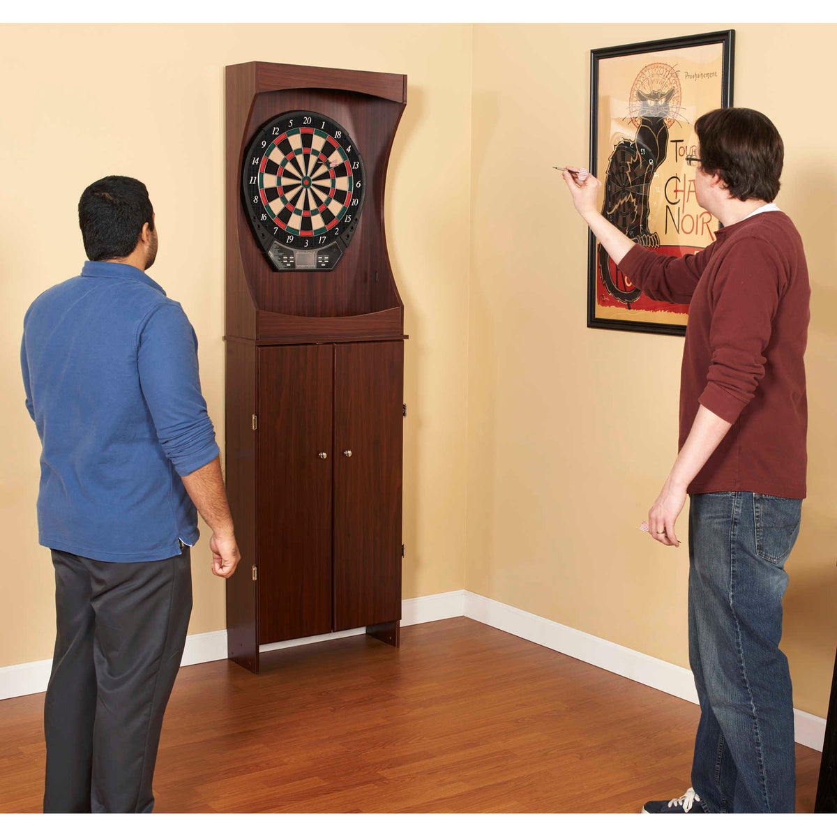 Outlaw Electronic Dartboard and 81-in Free-Standing Cabinet - Cherry Finish