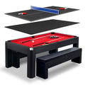 Park Avenue 7-ft Pool Table Combo Set with Benches - Black with Red Felt