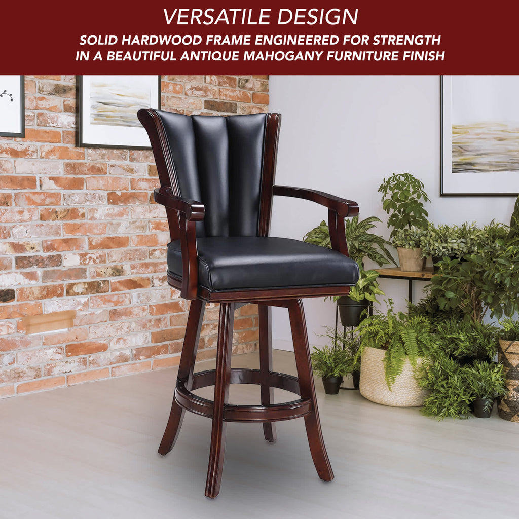 Avondale 29-in Swivel Bar Stool with Arm Rests - Mahogany Finish